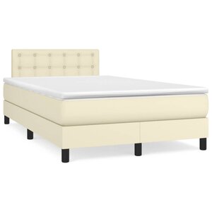 vidaXL Lit à sommier tapissier avec matelas Crème 120x200cm Similicuir
