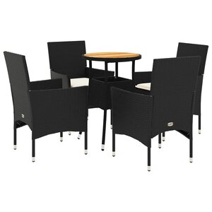 vidaXL Ensemble à manger de jardin et coussins 5 Pièces noir rotin acacia