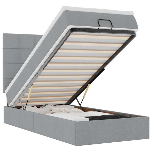 vidaXL Lit ottoman avec matelas et LED gris clair 90x200 cm tissu