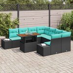 vidaXL Ensemble de canapé de jardin 9 Pièces Noir Poly rotin