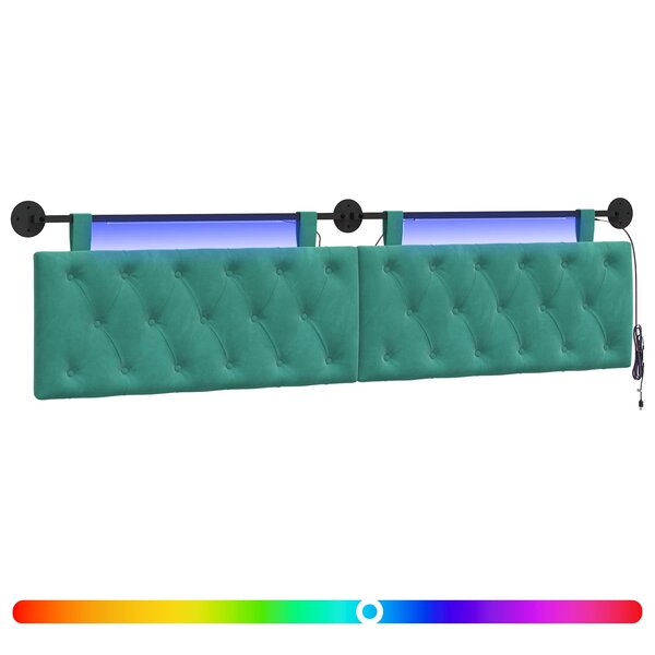 vidaXL Tête de lit suspendue Avec lumière LED Turquoise Velours
