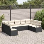 vidaXL Ensemble de canapé de jardin 9 Pièces Noir Poly rotin