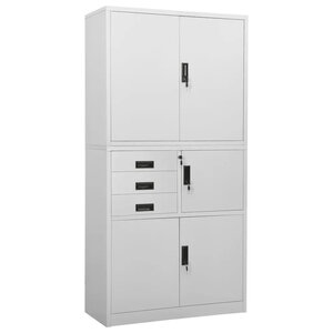 Armoire de bureau design moderne rangement 90 x 40 x 180 cm avec 3 étagères réglables en acier gris clair 02_0046912