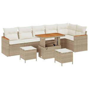 vidaXL Ensemble de canapé de jardin 9 Pièces Beige Poly rotin