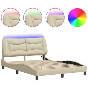 vidaXL Cadre de lit avec LED sans matelas Hvar crème 140x200 cm tissu