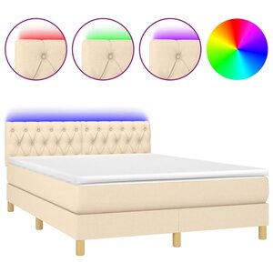 vidaXL Sommier à lattes de lit avec matelas LED Crème 140x200 cm Tissu