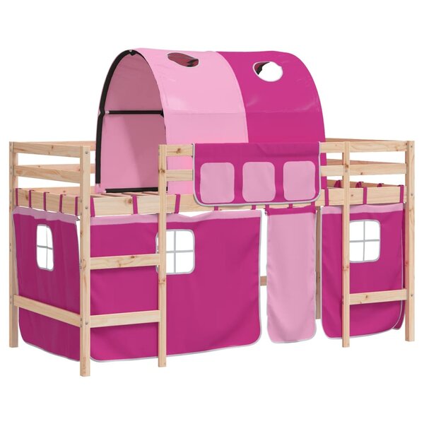 vidaXL Lit mezzanine enfants avec tunnel sans matelas rose 90x200 cm