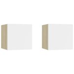 vidaXL Tables de chevet 2 Pièces Blanc et chêne sonoma Bois d'ingénierie