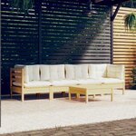 vidaXL Salon de jardin 5 Pièces avec coussins crème bois de pin massif