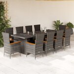 vidaXL Ensemble à manger de jardin 11Pièces avec coussins gris poly rotin