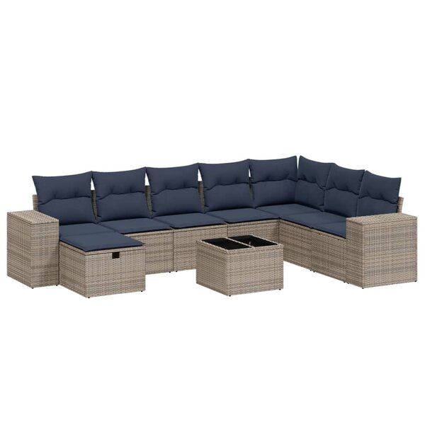 vidaXL Salon de jardin 9 Pièces avec coussins gris résine tressée