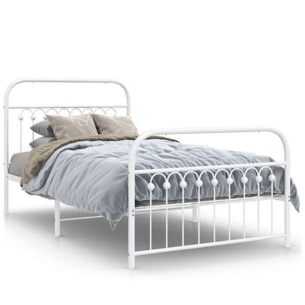 vidaXL Cadre de lit métal sans matelas et pied de lit blanc 100x190 cm
