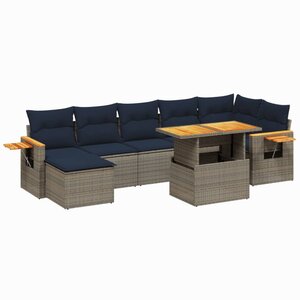 vidaXL Salon de jardin 8 Pièces avec coussins gris résine tressée