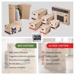 Pack and Move - Lot 50 cartons déménagement stockage XL - 80 x 40 x 40 cm - Poignées renforcées - 3 adhésifs offerts