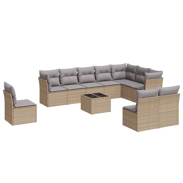 vidaXL Salon de jardin 11 Pièces avec coussins beige résine tressée
