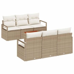 vidaXL Ensemble de canapé de jardin avec coussin 7 Pièces Beige polyrotin