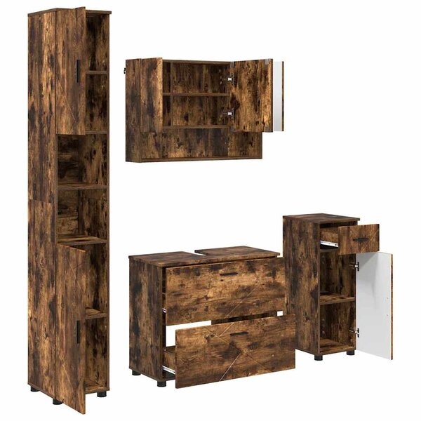 vidaXL Ensemble de mobilier de salle de bain 4 Pièces Chêne fumé