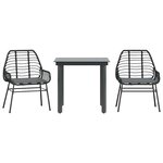 vidaXL Ensemble à manger de jardin et coussins 3 Pièces noir rotin verre