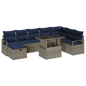 vidaXL Ensemble de canapé de jardin avec coussin 9 Pièces Gris Poly rotin