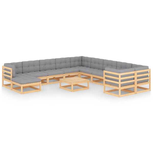 vidaXL Salon de jardin 12 Pièces avec coussins Bois de pin massif