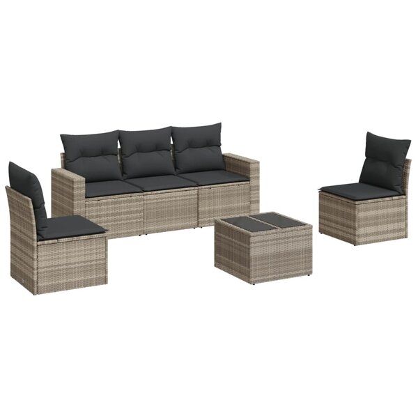 vidaXL Salon de jardin 6 Pièces avec coussins gris clair résine tressée