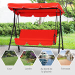 Balancelle de jardin 3 places toit inclinaison réglable coussins assise et dossier 1 72L x 1 1l x 1 52H m acier noir polyester rouge