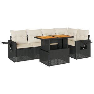 vidaXL Salon de jardin 6 Pièces avec coussins noir résine tressée