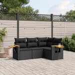 vidaXL Salon de jardin 4 Pièces avec coussins noir résine tressée