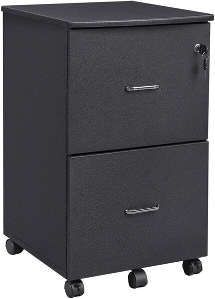 Caisson de bureau mobile avec serrure 2 tiroirs système de blocage des roulettes rails de suspension réglables 72 cm noir granite 12_0000354