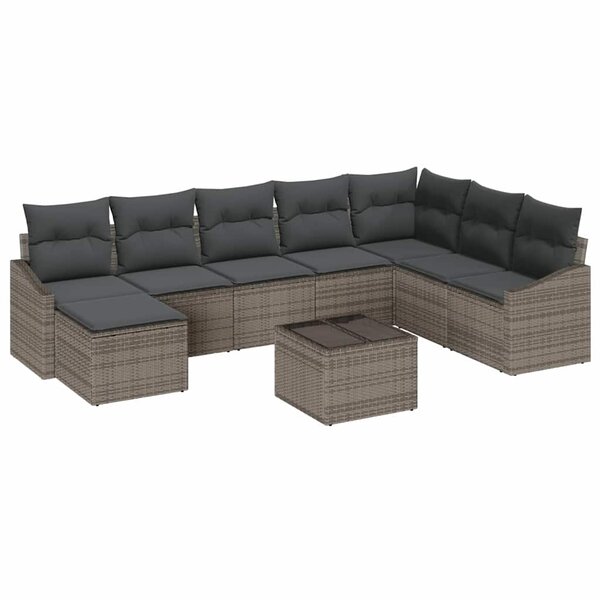 vidaXL Ensemble de canapé de jardin 9 Pièces Gris Poly rotin