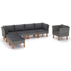 vidaXL Salon de jardin 7 Pièces Résine tressée et bois d'eucalyptus Gris