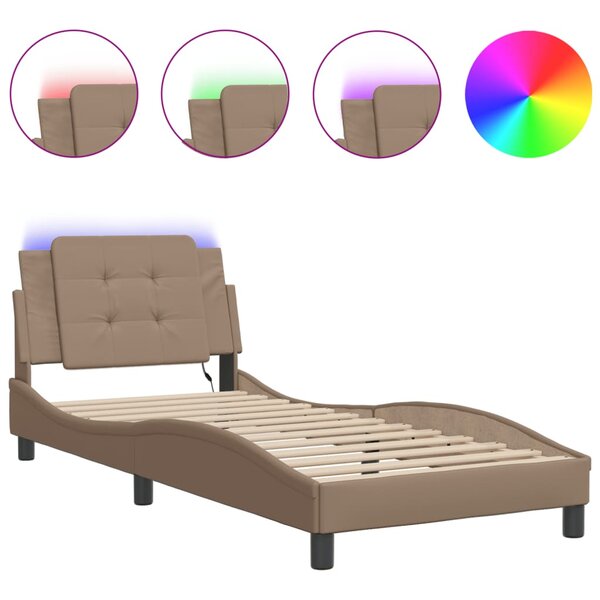 vidaXL Cadre de lit avec lumières LED cappuccino 80x200 cm similicuir
