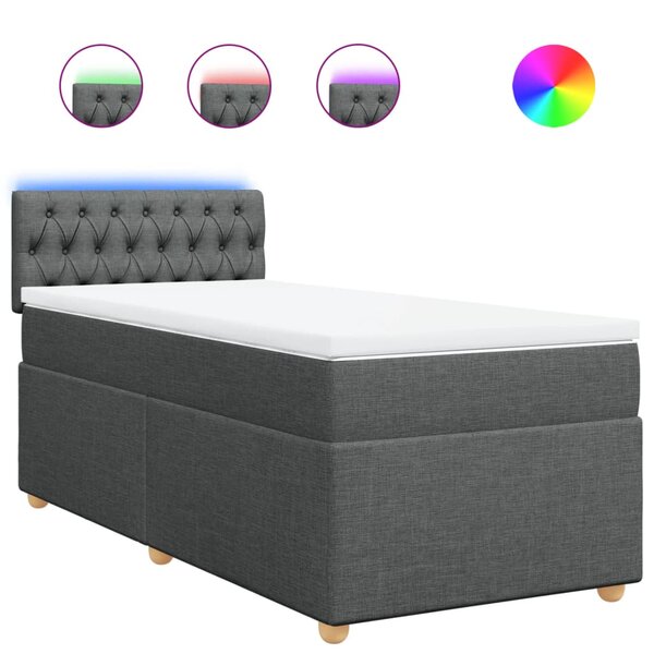 vidaXL Sommier à lattes de lit avec matelas Gris foncé 90x200 cm Tissu