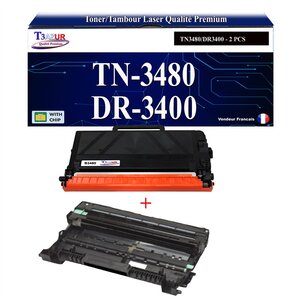 T3AZUR- Kit Tambour compatible avec Brother DR3400 pour Brother HL-L5000D HL-L5100DN HL-L5100DNT HL-L5100DNTT HL-L5200DW HL-L5200DWT HL-L6250DN