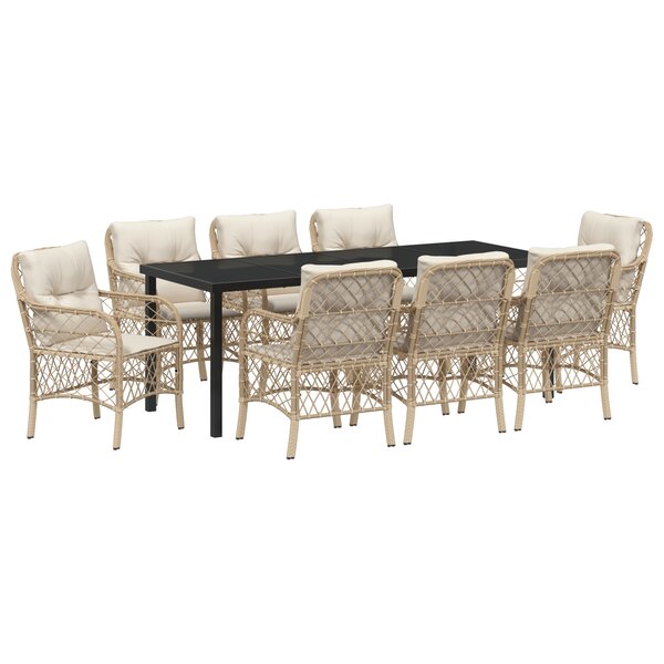 vidaXL Ensemble de salle à manger de jardin 9 pièces avec coussins beige poly rattan