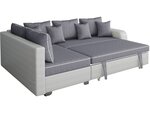 Canapé d'angle convertible "gregory" - avec étagères - 4 places - gris/blanc - angle gauche