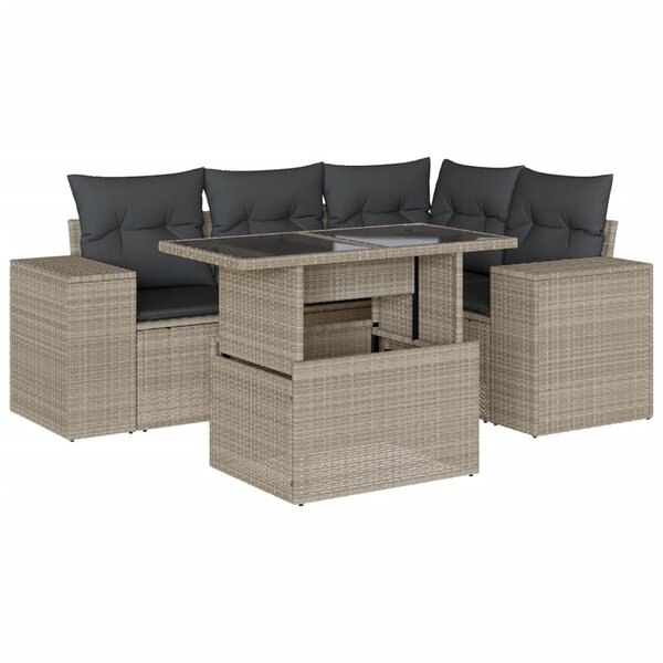 vidaXL Salon de jardin 5 Pièces avec coussins gris clair résine tressée