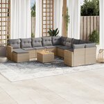 vidaXL Salon de jardin avec coussins 12 Pièces beige résine tressée