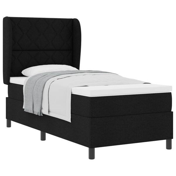Lit à sommier tapissier avec matelas noir 90x200 cm en tissu