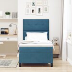 Lit Box Spring vidaXL avec Matelas & LED Bleu Foncé 100x200 cm Velours