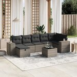 vidaXL Salon de jardin 8 Pièces avec coussins gris résine tressée