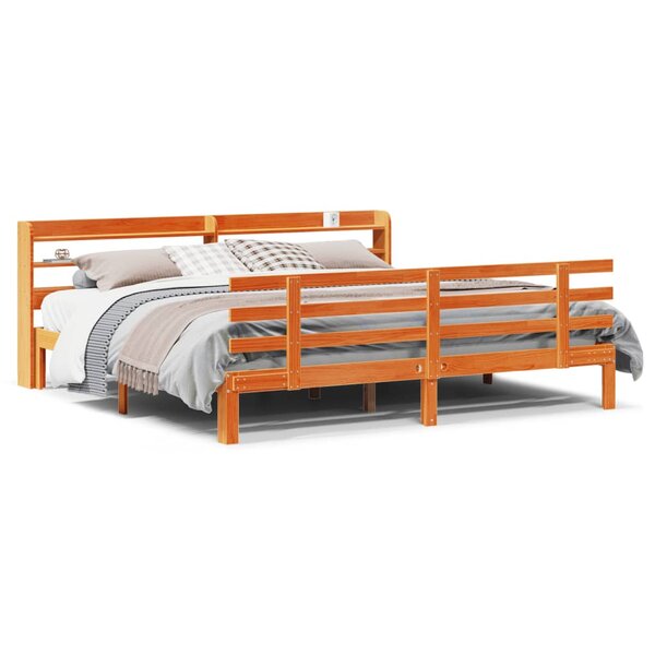vidaXL Cadre de lit et tête de lit sans matelas cire marron 180x200 cm