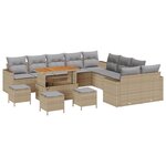 vidaXL Ensemble de canapé de jardin de 14 pièces avec coussins en rotin poly beige Acacia