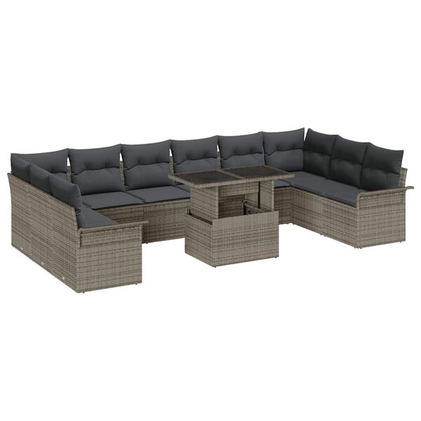vidaXL Ensemble de canapé de jardin 11 Pièces Gris Poly rotin