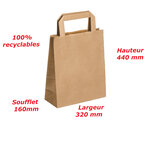 Lot de 50 sacs cabas en papier kraft brun marron havane avec poignée plate 320 x 160 x 440 mm 24 Litres résistant papier 80g/m² non imprimé