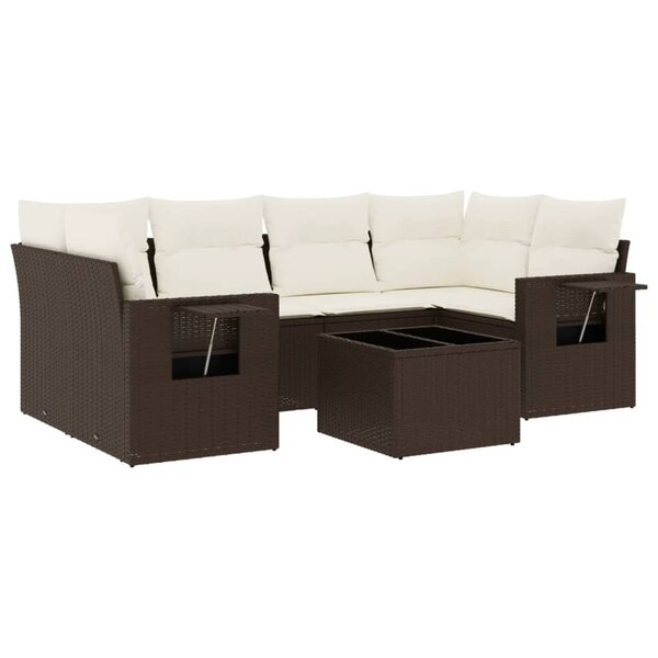vidaXL Salon de jardin avec coussins 7 Pièces marron résine tressée