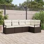 vidaXL Ensemble de Canapés de Jardin 5 Pièces avec Coussins Bruns en Poly Rotin