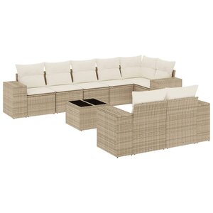 vidaXL Salon de jardin avec coussins 9 Pièces beige résine tressée