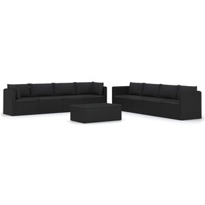 Salon de jardin meuble d'extérieur ensemble de mobilier 9 pièces avec coussins résine tressée noir 02_0018153