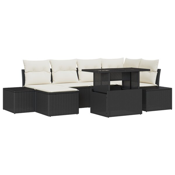 vidaXL Ensemble Canapé Jardin 7 Pièces avec Coussins en Rattan Synthétique Noir